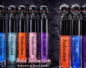 Bold Seduction Lip Gloss Set | Blue Orange Purple High Shine Lip Gloss | Skull Lip Gloss | Handmade Non-Sticky Gloss | Luxury Makeup Gift