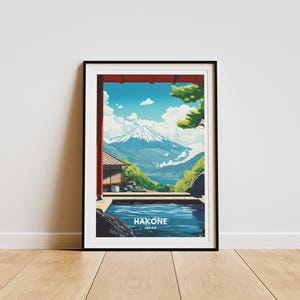 Hakone Hot Springs Poster - Entspannende Onsen-Erfahrung und Bergblick Kunstdruck von Japans Naturrückzug, Geschenk für Reisende