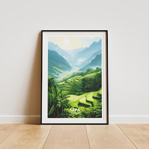 Sapa Vietnam Travel Print, Vietnam Travel Poster, Painted Wall Art & Home Decor, Travel Gift, Vacation Wall Art, Rice Fields Wall Decor
