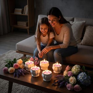 Tarro de hormigón con forma de taza antigua, fragancia de lavanda híbrida, vela de cera de colza 100% natural