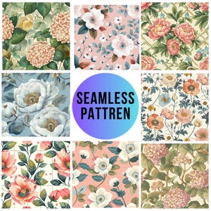 Bundle of Seamless Flower Pattern. Daisy Floral Seamless Pattern Set on Pastel Color. Pastel Baby Papers, Pastel Flower Digital Download