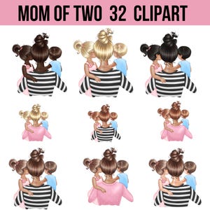 Mom and Child Clipart Bundle | 32 PNGs Mom and Daughter, Mom and Son | Watercolor Family Illustrations | Mother’s Day Digital Download
