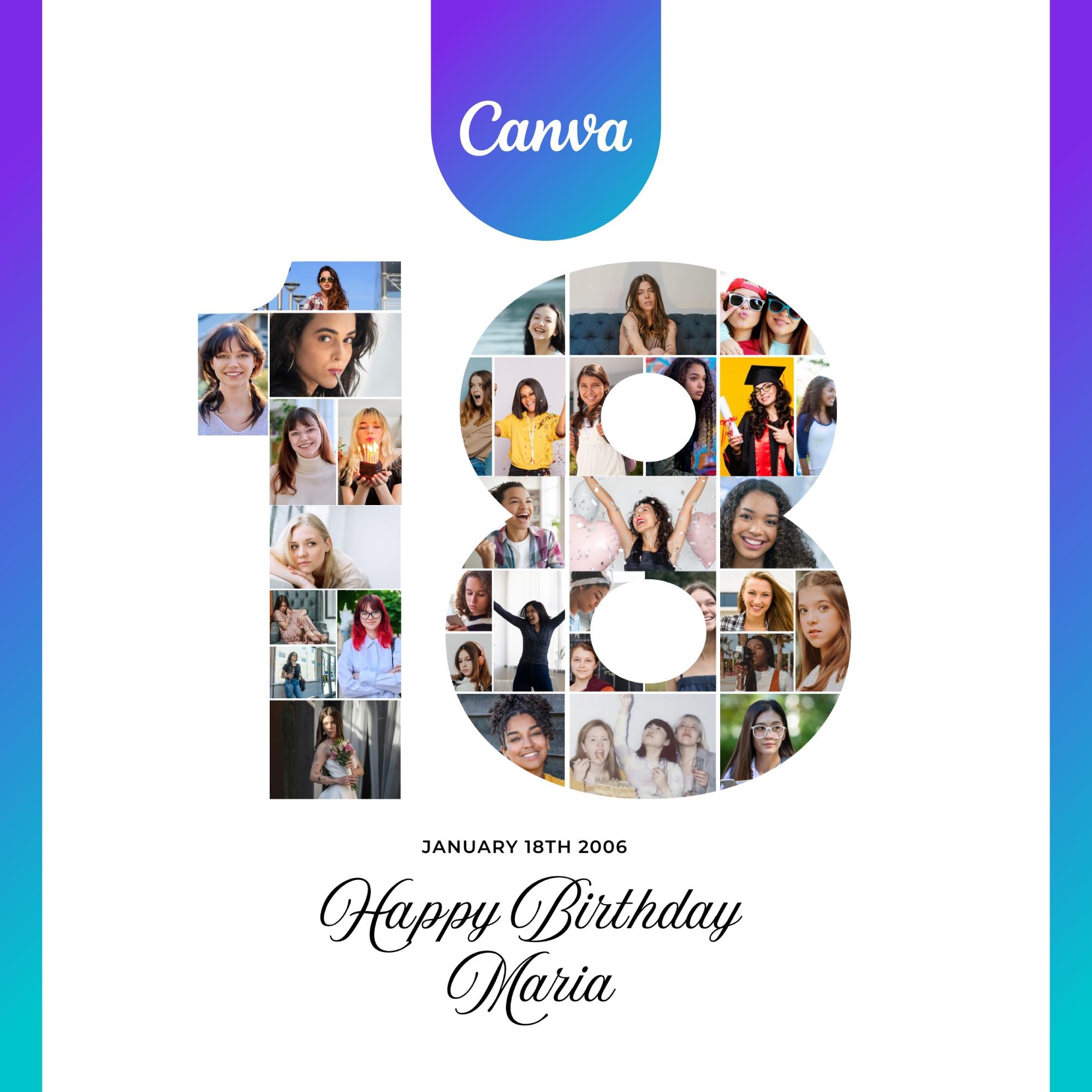 Marco De Fotos Personalizado "18" Para 18º Cumpleaños - 50x20 Cm (Roble, Negro, Caoba, Etc.) - Regalo Con Fotos En Palabra