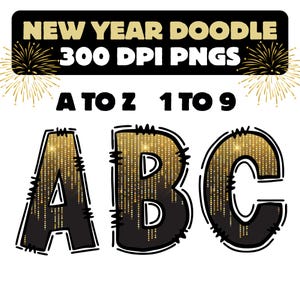 New year Doodle Bundle Alphabet UPPERCASE and Numbers, HD PNG Letters template Custom Fill Pattern Digital Downloads