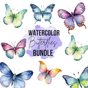 8 Butterfly in flowers Clipart, Wildflowers, Printable Watercolor clipart, High Quality PNGs, Digital download, Paper craft, junk journal