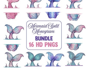 Mermaid Tail Split Monogram clipart Bundle , Mermaid Tail Png, Mermaid Scales , Mermaid cricut, Mermaid Cake Topper PNG, Mermaid