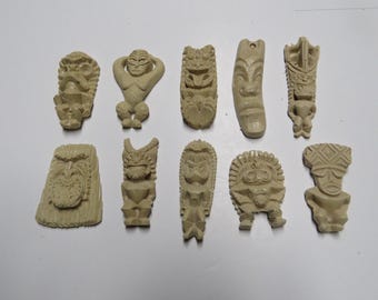 Tiki Pendants Lot# 39 Set of 10 Classic vintage Hawaiian recast Tiki Pieces - Use these unfinished tikis for your DIY craft projects