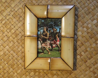 3.5 x 5.5" Hand made Bamboo frame for vintage postcards, photos,etc Perfect Polynesian inspired decor for Tiki bars and enchanted tiki rooms