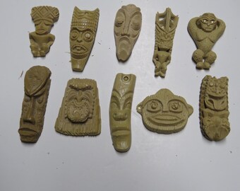Tiki Pendants Lot# 30 Set of 10 Classic vintage Hawaiian recast Tiki Pieces - Use these unfinished tikis for your DIY craft projects