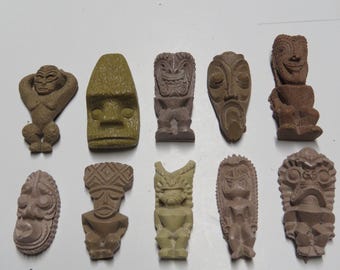 Tiki Pendants Lot# 16-Set of 10 Classic vintage Hawaiian recast mini Tiki Pieces  Use these unfinished tikis for your DIY craft projects