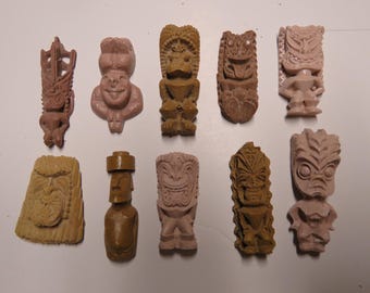 Tiki Pendants Lot# 28 Set of 10 Classic vintage Hawaiian recast Tiki Pieces - Use these unfinished tikis for your DIY craft projects