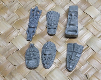 Tiki Pendants Lot# 36 Set of 6 Classic vintage Hawaiian recast Tiki Pieces - Use these unfinished tikis for your DIY craft projects
