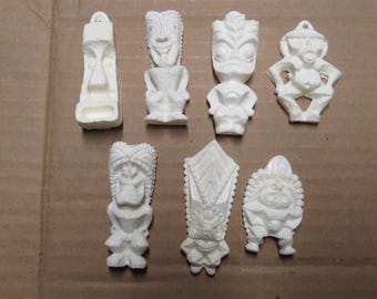 Tiki Pendants Lot# 50 Set of 10 Classic vintage Hawaiian recast Tiki Pieces - Use these unfinished tikis for your DIY craft projects
