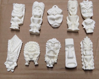 Tiki Pendants Lot# 49 Set of 10 Classic vintage Hawaiian recast Tiki Pieces - Use these unfinished tikis for your DIY craft projects