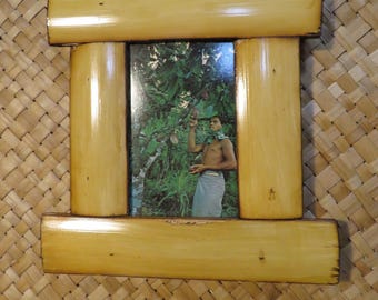 3.5 x 5.5" Hand made Bamboo frame for vintage postcards, photos,etc Perfect Polynesian inspired decor for Tiki bars and enchanted tiki rooms