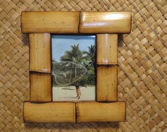 4 x 6" Hand made Bamboo frame for vintage postcards, photos,etc Perfect Polynesian inspired decor for Tiki bars and enchanted tiki rooms