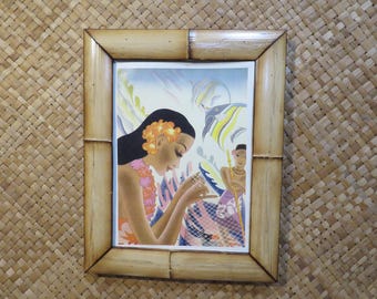 9 x 12" Hand made Bamboo frame for photos,Matson menu size  Perfect Polynesian inspired decor for Tiki bars and enchanted tiki rooms