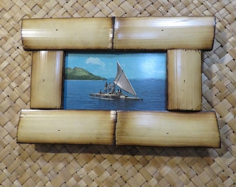 3.5 x 5.5" Hand made Bamboo frame for vintage postcards, photos,etc Perfect Polynesian inspired decor for Tiki bars and enchanted tiki rooms