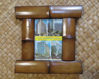 4 x 6" Hand made Bamboo frame for vintage postcards, photos,etc Perfect Polynesian inspired decor for Tiki bars and enchanted tiki rooms