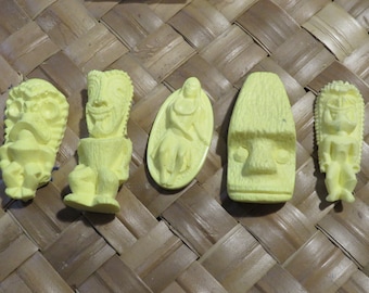 Tiki Pendants Lot# 33 Set of 5 Classic vintage Hawaiian recast Tiki Pieces - Use these unfinished tikis for your DIY craft projects