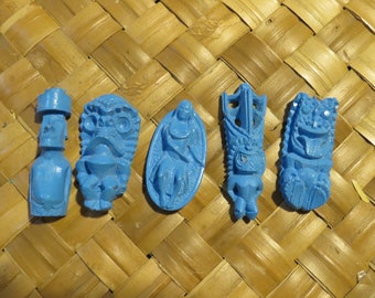Tiki Pendants Lot# 35 Set of 5 Classic vintage Hawaiian recast Tiki Pieces - Use these unfinished tikis for your DIY craft projects