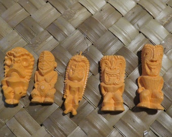 Tiki Pendants Lot# 38 Set of 5 Classic vintage Hawaiian recast Tiki Pieces - Use these unfinished tikis for your DIY craft projects