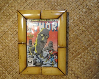 Comic Book size  Hand made Bamboo frame Perfect Polynesian inspired decor for Tiki bars and enchanted tiki rooms fits 10 3/8" by 7 "