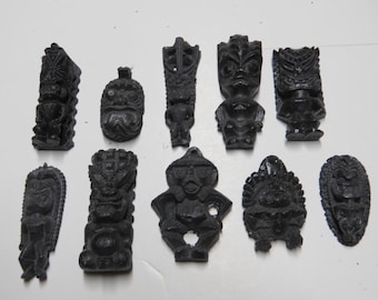 Tiki Pendants Lot# 22-Set of 10 Classic vintage Hawaiian recast mini Tiki Pieces  Use these unfinished tikis for your DIY craft projects