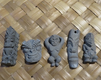 Tiki Pendants Lot# 41 Set of 5 Classic vintage Hawaiian recast Tiki Pieces - Use these unfinished tikis for your DIY craft projects