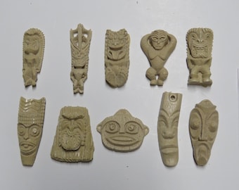 Tiki Pendants Lot# 7-Set of 10 Classic vintage Hawaiian recast mini Tiki Pieces - Use these finished tikis for your DIY craft projects