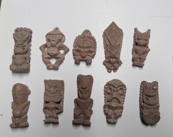 Tiki Pendants Lot# 3-Set of 10 Classic vintage Hawaiian recast mini Tiki Pieces - Use these unfinished tikis for your DIY craft projects