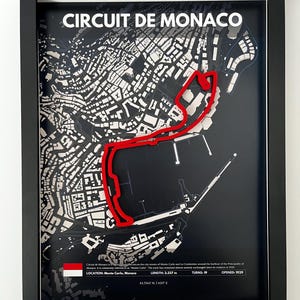 Muurkunst Grand Prix-circuit van Monaco - Kaart racebaan F1 - Monte Carlo 3D-circuitlay-out - F1 ingelijste woondecoratie - racecadeau