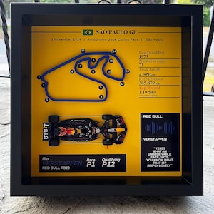 Max Verstappen Brazil GP Win: Framed F1 Car Model & Track Map
