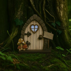 Glow in the Dark Fairy Door & Windows – Tree Fairy Garden Decor | Gnome Door | Fairy House Outdoor Yard Ornament
