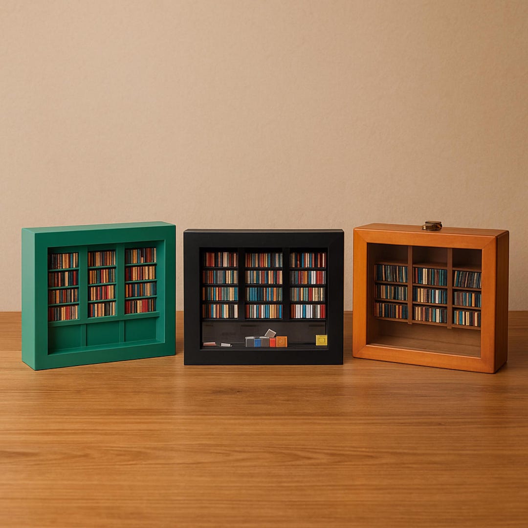 Angst-Bücherregal Miniatur – Mit 24 Echten Mini-Büchern & Sukkulenten, Handgefertigt Aus Holz, Anti-Stress-Deko