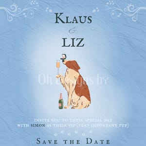 Pet Lover Wedding Invitation, Hochzeitseinladung, Dusty Blue Dog Portrait, Save the Date, Editable Canva Template, Digital Download, Printable