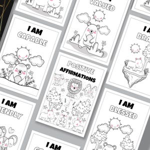 19 Printable Positive Affirmation Cards for Kids, Motivational Coloring Cards for Children, Daily Encouragement Cards for Kids