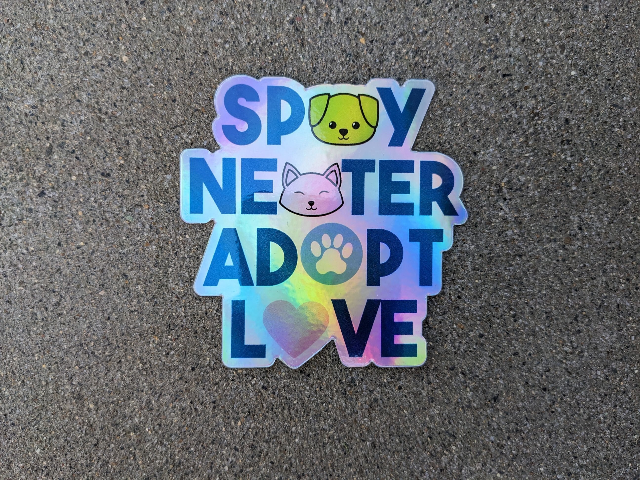 Spay Neuter Adopt Love Holographic Sticker - Thumbnail 2