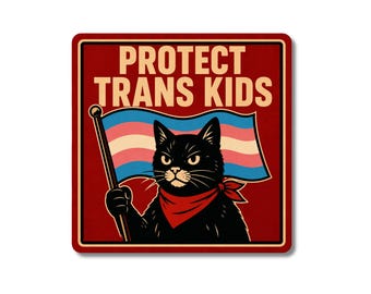 Autocollant Chat Noir « Protection des enfants trans » – Vinyle résistant aux intempéries pour protester, résister
