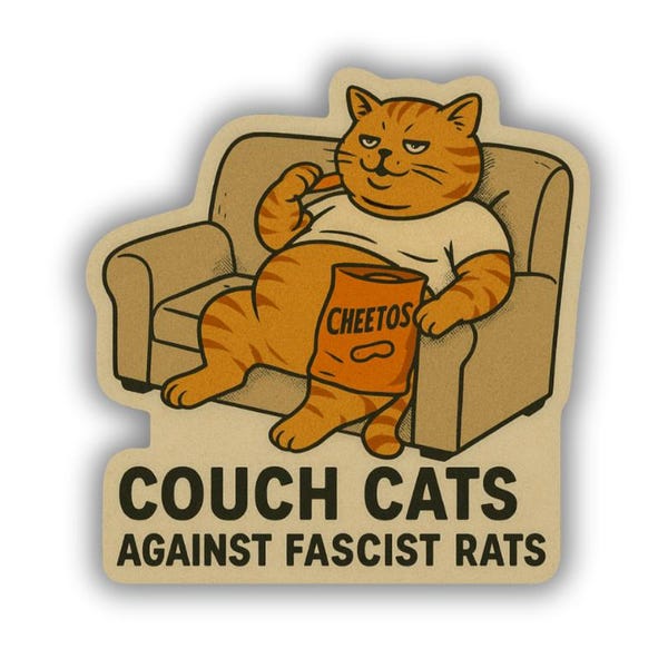 Adesivo "Gatti da divano contro i ratti fascisti" / Adesivo di protesta con gattino, anti-Trump, no re, di sinistra, woke, design antifascista