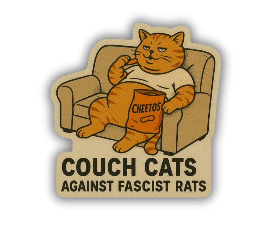 Couch Cats Against Fascist Rats Sticker