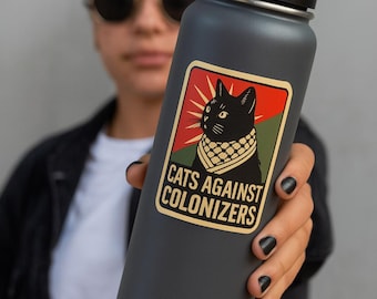 Adesivo Gatti Contro i Colonizzatori / Adesivo Gatto Politico, Adesivo Palestina Libera, Vinile di Protesta, Arte Attivista, Regalo per Amante dei Gatti Radicali