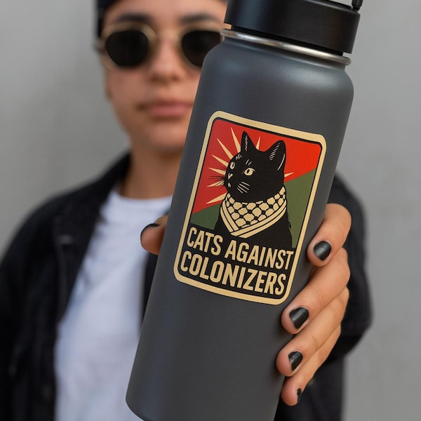 Adesivo Gatti Contro i Colonizzatori / Adesivo Gatto Politico, Adesivo Palestina Libera, Vinile di Protesta, Arte Attivista, Regalo per Amante dei Gatti Radicali
