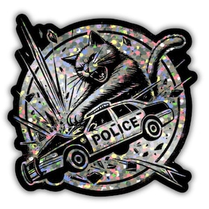 All Cats Are Beautiful - Kitty hates cops glitter sticker