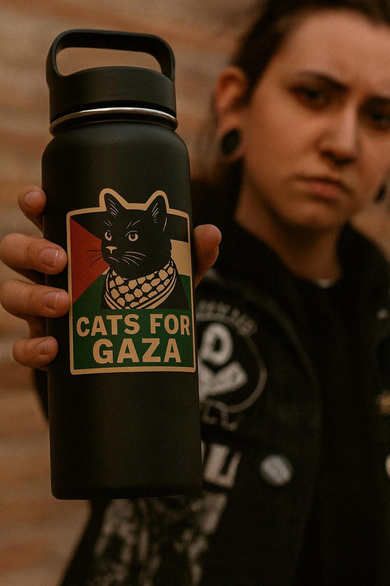 Cats for Gaza Sticker – Palestinian Solidarity Decal, Weatherproof Vinyl (Laptop, Bottle) image 1
