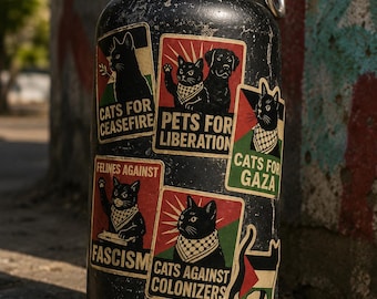 Free Palestine Sticker Sheet – Cats for Gaza Stickers – Palestinian Solidarity Vinyl Decals – Protest Sticker Pack – Activist Cat Art