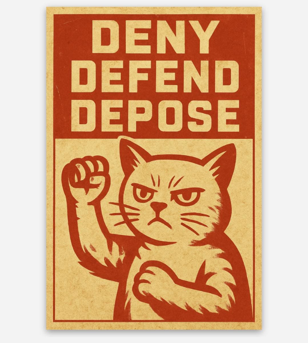 Deny Defend Depose Kitty Sticker 3x2" - Thumbnail 2