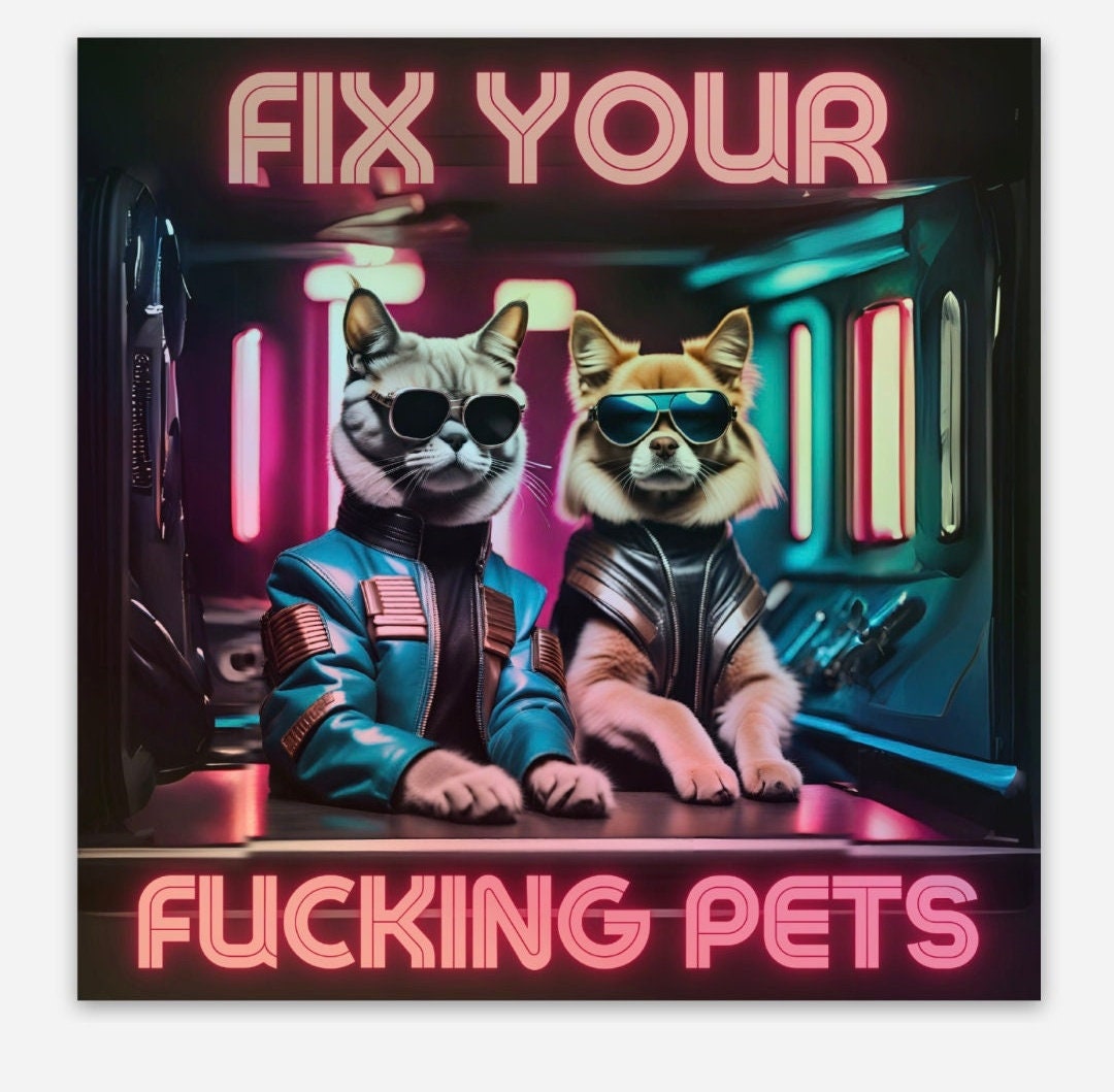 Fix Your Fucking Pets- or Else! Holographic 3" square sticker - Thumbnail 2