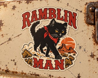 Ramblin Man Feral Cat Western Cowboy Sticker | Supports Spay and Neuter