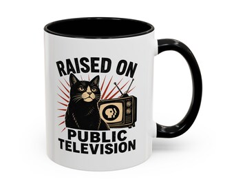 élevé à la télévision publique Mug | Mug chat avec décoration vintage pour téléviseur